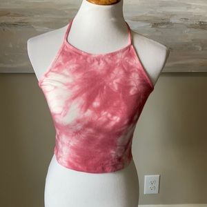 Brandy Melville pink tie-dye cropped halter top